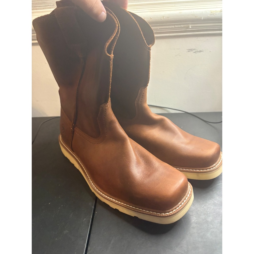 Ariat Rebar Wedge Brown Leather Square Toe Work Boots Slip Resistant Pull On 12D